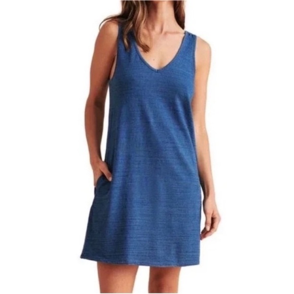 Faherty Dresses & Skirts - Faherty Mini Shift Dress Sleeveless Tank V Neck Cotton Indigo Blue Size Medium